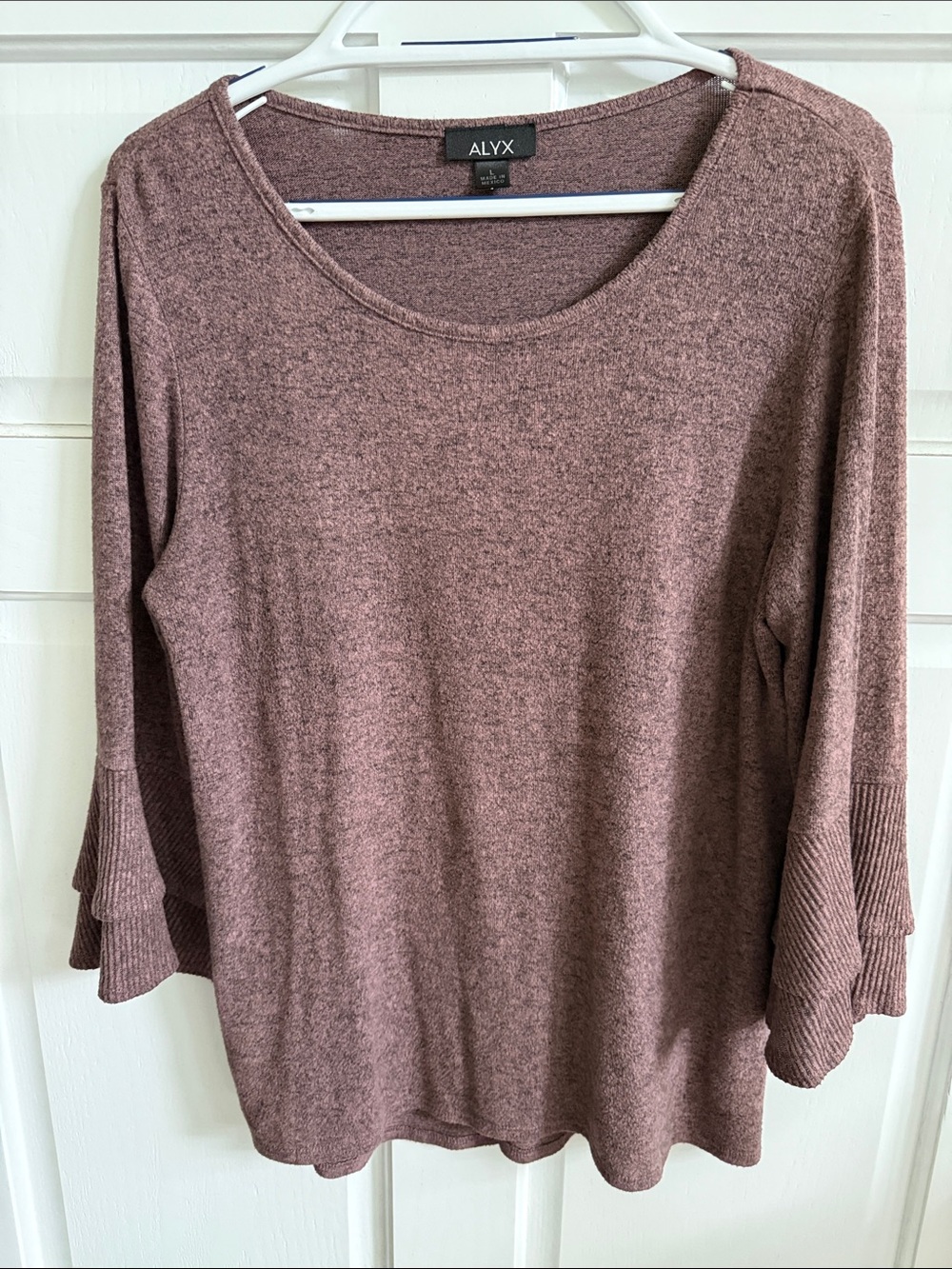 ALYX Soft Ruffle-Sleeve Knit Top Size Large in Dark Mauve